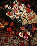 Click/tap for more details of Still Life with Fan (cross stitch) by Kustom Krafts