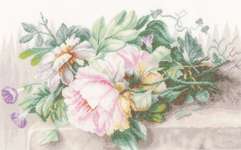 Click for more details of Still Life with Peonies and Morning Glory (cross stitch) by Lanarte