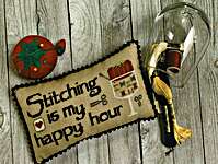 Click/tap for more details of Stitching Is My Happy Hour (cross stitch) by Needle Bling Designs
