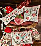 Click/tap for more details of Strawberry Thieves Pin Keeps (cross stitch) by Quaint Rose Needlearts