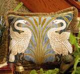 Click for more details of Swans Cushion (tapestry) by Glorafilia