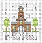 Click for more details of Tall Church Christening Girl Card (cross stitch) by Fat Cat Cross Stitch