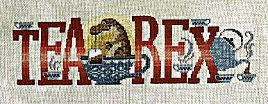 Click/tap for more details of Tea Rex (cross stitch) by Silver Creek Samplers