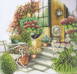 Click for more details of Terrace in Autumn Bloom (cross stitch) by Lanarte