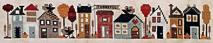 Click/tap for more details of Thankful Tiny Town (cross stitch) by Heart in Hand