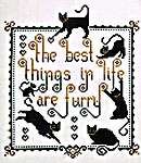 Click/tap for more details of The Best Things In Life Are Furry (cross stitch) by Kit & Bixby