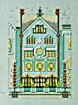 Click/tap for more details of The Clockmaker's House (cross stitch) by Nora Corbett