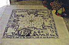 Click for more details of The Nativity Story Luke 2:14, Square Table Topper (cross stitch) by Blackberry Lane Designs