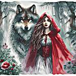 Click/tap for more details of The Young Girl and the Guardian Wolf (cross stitch) by AVA Stitch