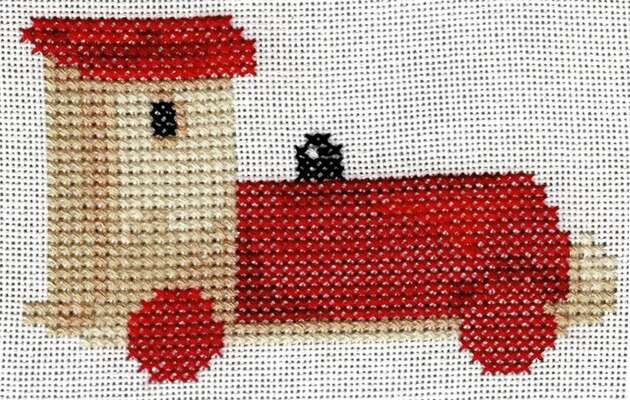 Click/tap for more details of Toy Engine (cross stitch) by Anne Peden