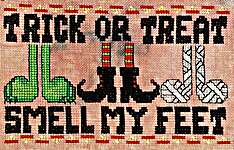 Click/tap for more details of Trick Or Treat (cross stitch) by Frony Ritter Designs