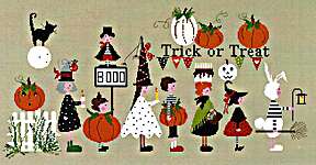 Click/tap for more details of Trick or Treat (cross stitch) by Lilli Violette