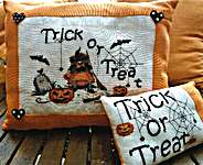 Click/tap for more details of Trick or Treat (cross stitch) by Serenita di Campagna