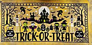 Click/tap for more details of Trick Or Treat (cross stitch) by Tiny Modernist