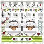 Click/tap for more details of Twin Sheep Card (cross stitch) by Fat Cat Cross Stitch