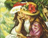 Click/tap for more details of Two Girls Drawing (after Renoir) (cross stitch) by RTO