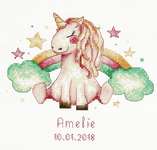 Click for more details of Unicorn and Rainbow Birth Sampler (cross stitch) by Luca - S