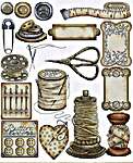 Click/tap for more details of Vintage Sewing Accessories (cross stitch) by Les Petites Croix de Lucie