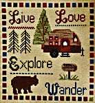 Click/tap for more details of Wander & Explore (cross stitch) by Pickle Barrel Designs