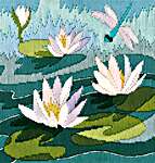 Click/tap for more details of Waterlilies (long-stitch) by Rose Swalwell