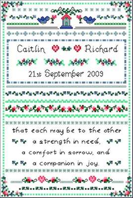 Click/tap for more details of Wedding Sampler (cross stitch) by Designs by Cathy