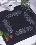 White Flowers on Black Table Cover