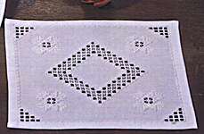 White Hardanger Table Mats with Openwork Diamonds