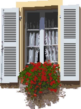 Click for more details of Window in Brittany (cross stitch) by Anne Peden