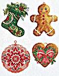 Click/tap for more details of Winter Decorations - Christmas Stocking, Gingerbread Man, Flower and Heart (cross stitch) by Luca - S