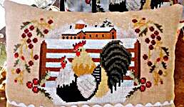 Click/tap for more details of Winter Hen (cross stitch) by Twin Peak Primitives