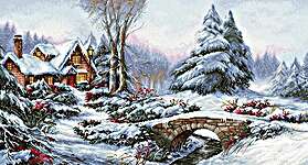 Click for more details of Winter Landscape with Bridge (cross stitch) by Luca - S