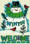 Click/tap for more details of Winter Welcome Snowman (cross stitch) by Imaginating