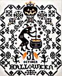 Click/tap for more details of Witch Sampler (cross stitch) by Twin Peak Primitives
