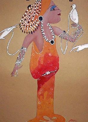 Click for more details of Woman With Pigeons (watercolour on paper) by Abhilasha Singh