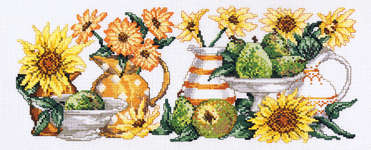 Click for more details of Yellow Flowers and Jugs (cross stitch) by Permin of Copenhagen