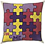 Click/tap for more details of You - Me Jigsaw Cushion front (cross stitch) by Permin of Copenhagen