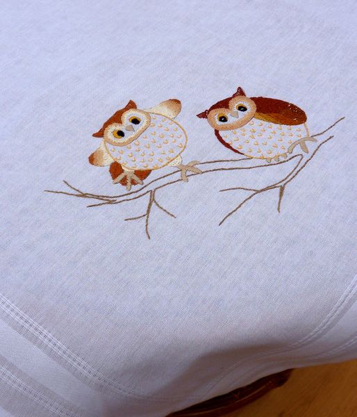Cotton Stamped Table Cover - Owls