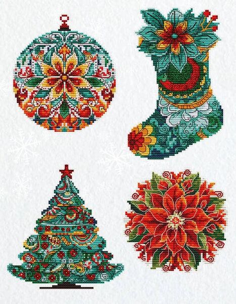 Christmas Decorations - Tree, Stocking and Flowers