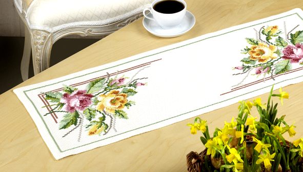 Yellow and Pink Rose Table Runner