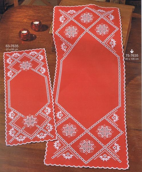 Red Hardanger Snowflakes and Stars Table Runners