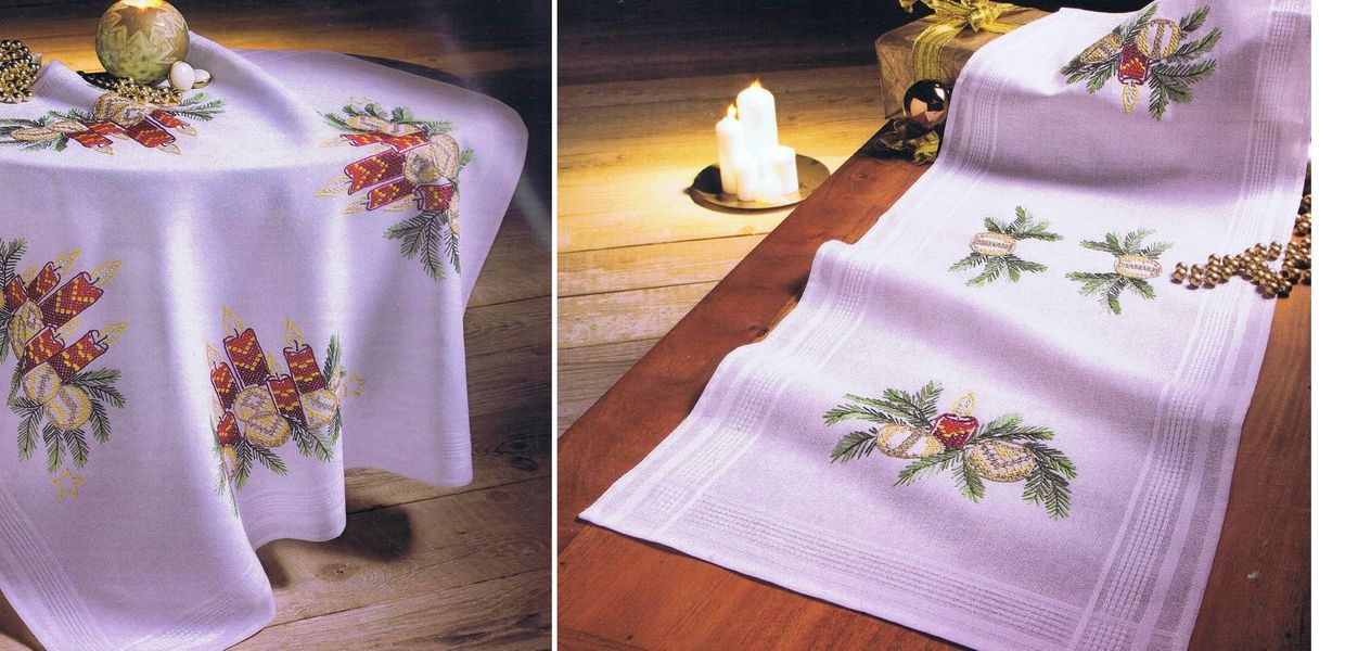 Christmas Candle and Baubles Table Covers - Cross Stitch