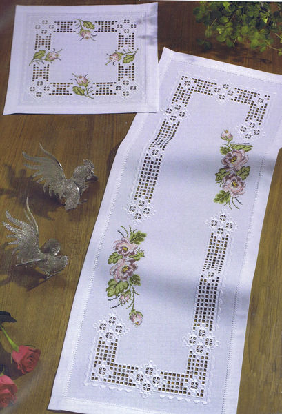 Hardanger Table Mats with Rose Sprays