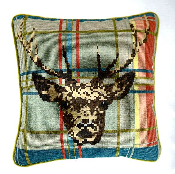 Highland Stag on Tartan Cushion Front