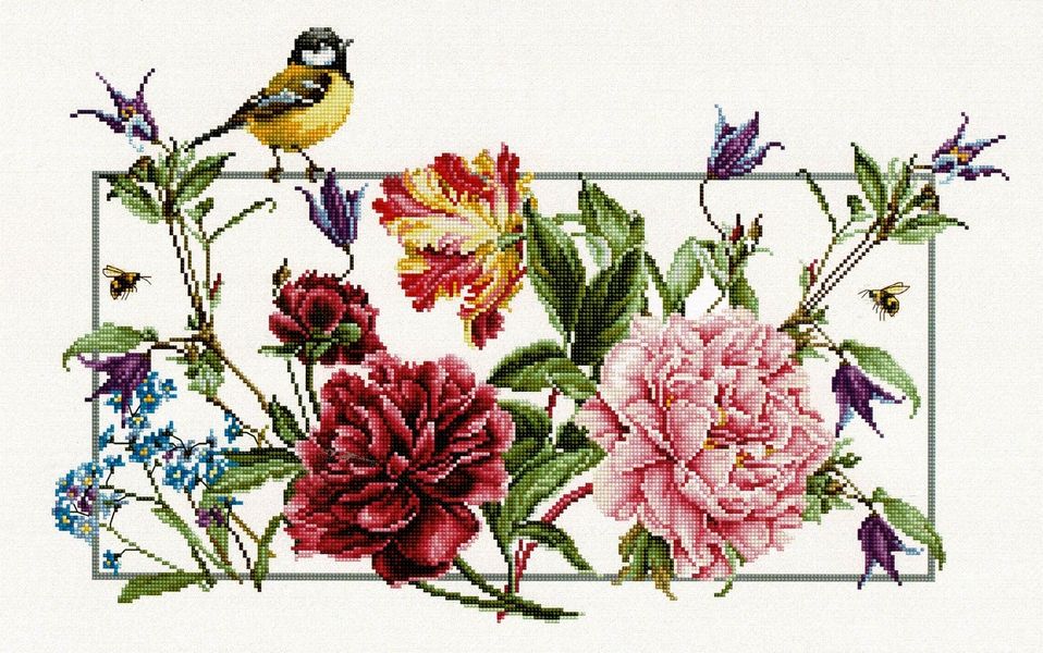 Spring Flowers and Bird