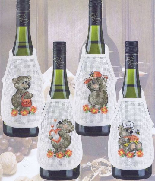 Peach Teddy Wine Bottle Aprons