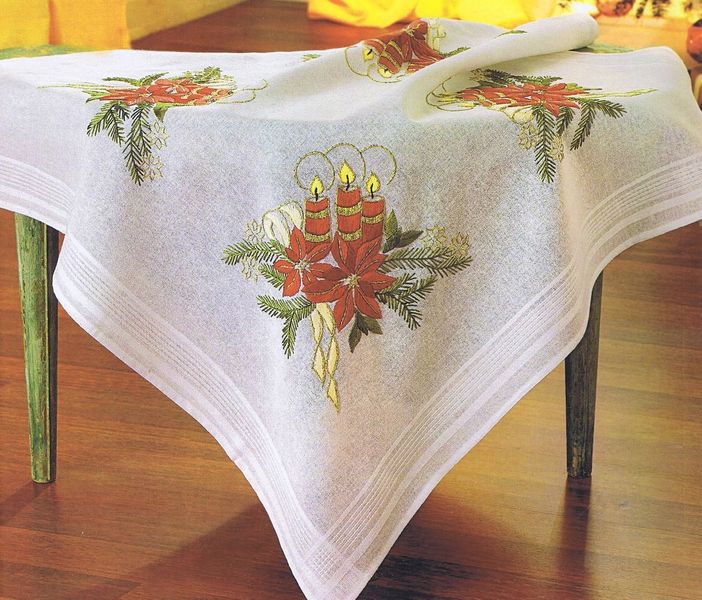 Candles and Poinsettia Table Cover