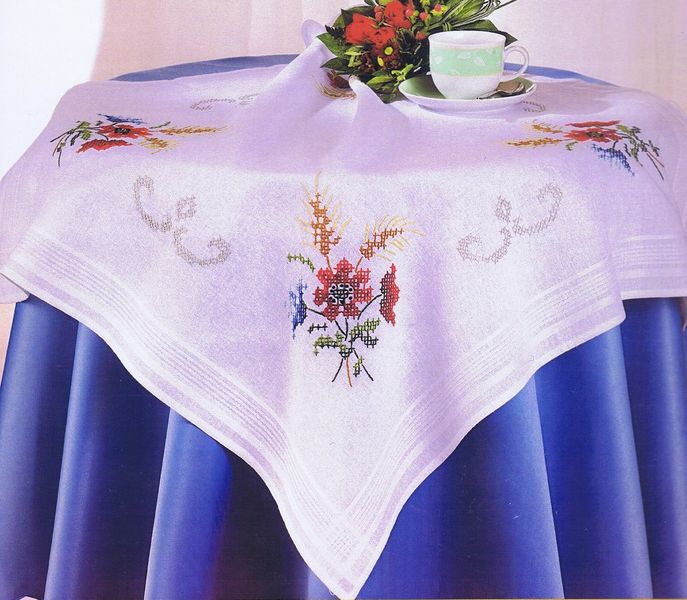 Poppies, Cornflower and Wheat Table Cover - Cross Stitch