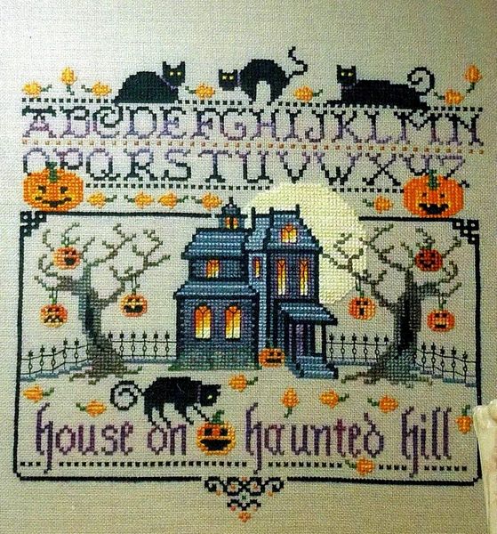 Halloween Haunted House Black Cross Stitch Pattern 