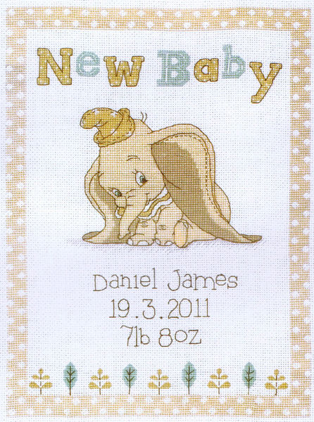 Dumbo Birth Sampler - cross stitch kit by Disney by Anchor