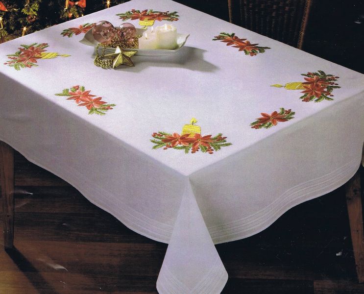Christmas Candles and Poinsettias Table Cover